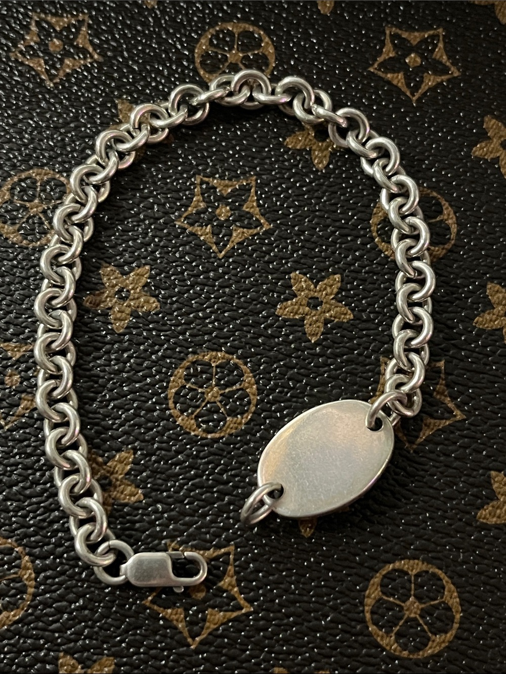 Vtg Sterling Oval Tag Chain Bracelet- blank tag 🏷️